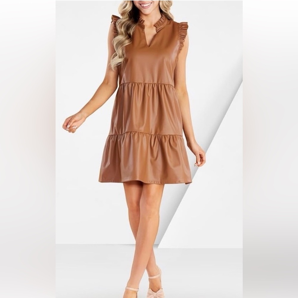 THML Black Vegan Leather Tiered Dress